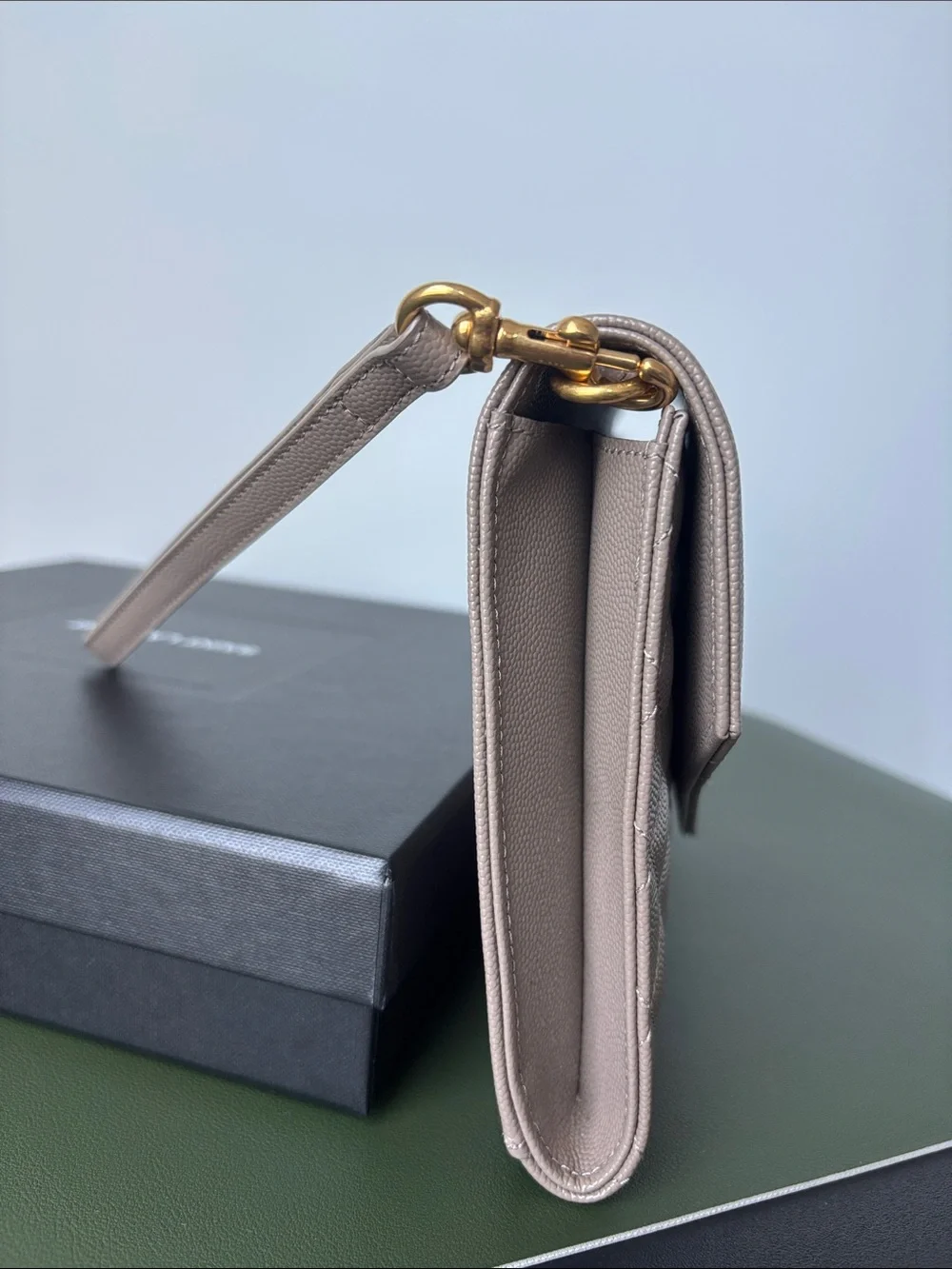 Saint Laurent Envelope Pouch in Quilted Powder Grain Embossed Leather